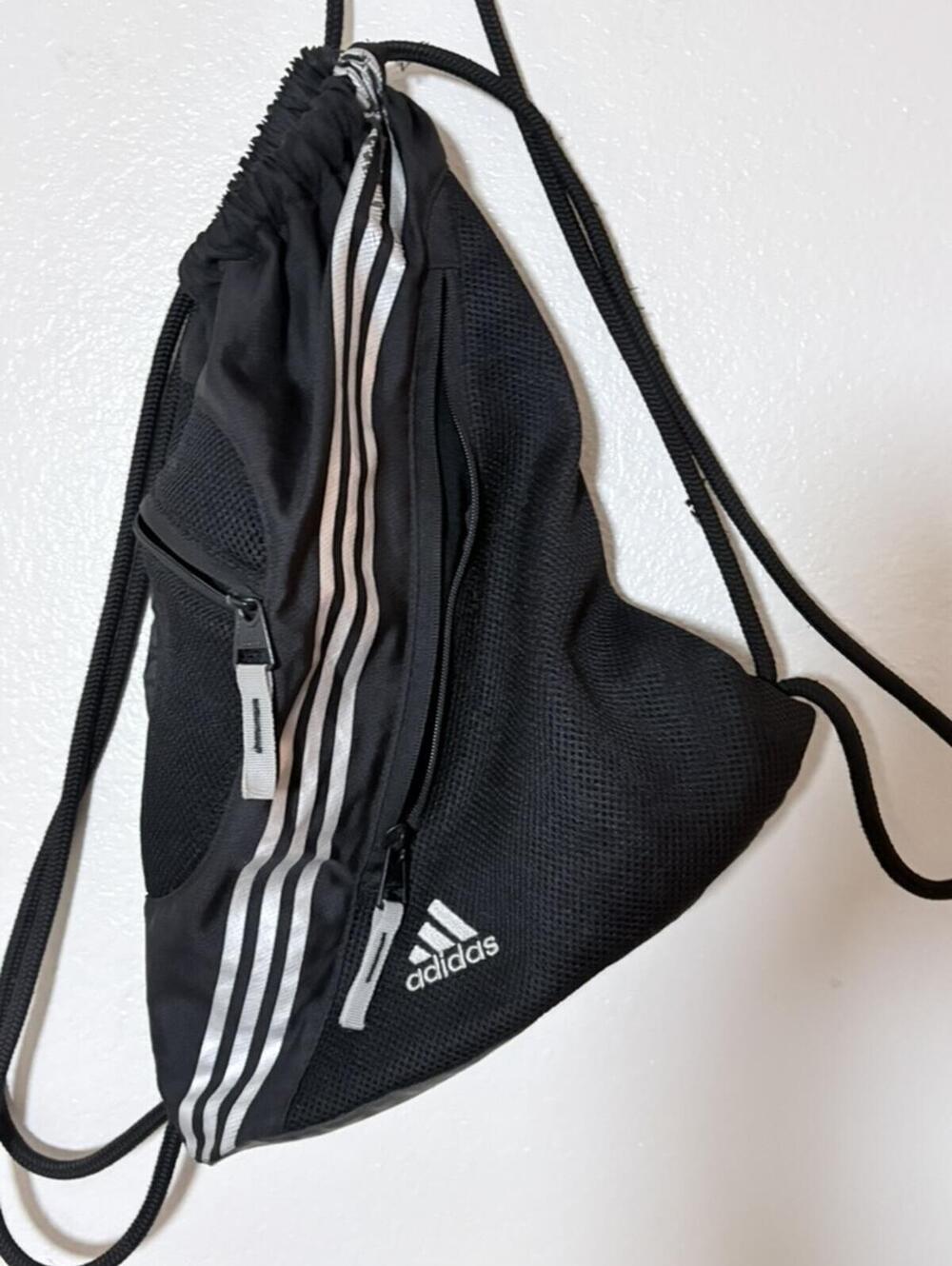 Adidas Black 3-Stripe Drawstring Sackpack Gym Bag